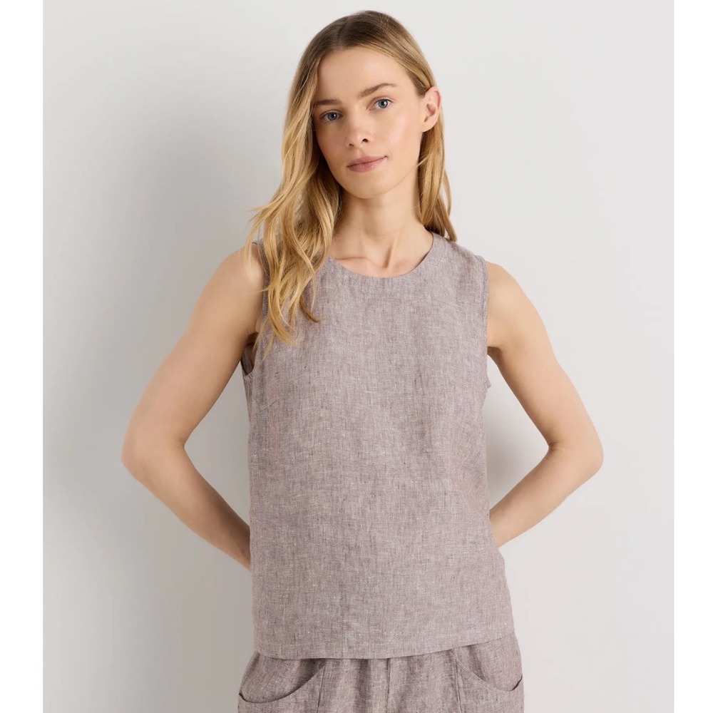 Quince Women 100% European Linen Sleeveless Shell Top Oatmeal Beige Small NEW